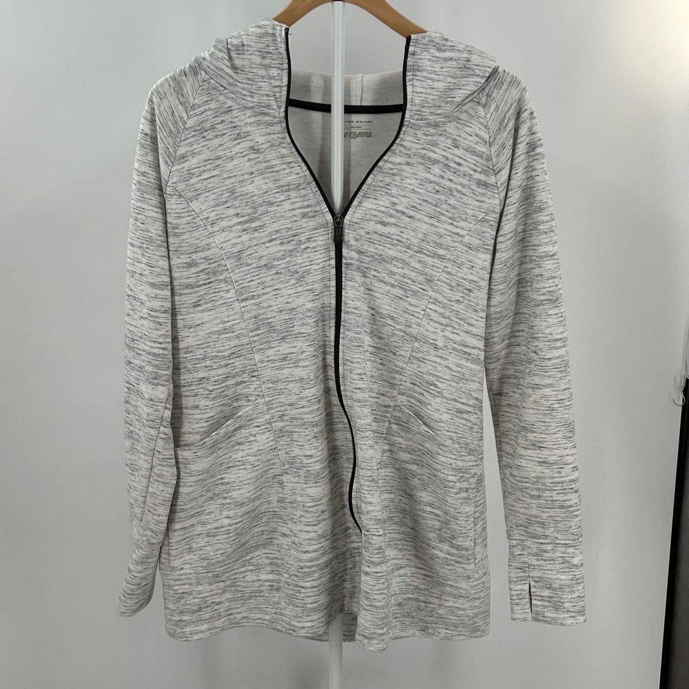 Tek Gear Womens Large Gray Space Dye Full‎ Zip Hoodie Lightweight Thumbholes L